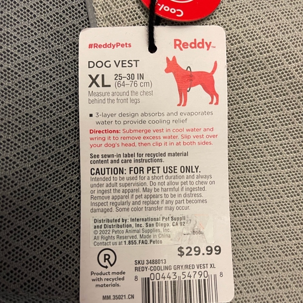 Reddy Dog Cooling Dog Vest Gray Red - Picture 2 of 11